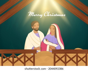 St. Joseph And The Virgin Mary Holding Infant Baby (Jesus) On The Occasion Of Merry Christmas Festival.