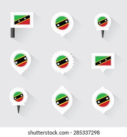 st kitts & nevis flag and pins for infographic, and map design