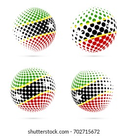 St. Kitts and Nevis halftone flag set patriotic vector design. 3D halftone sphere in national flag colors isolated on white background.