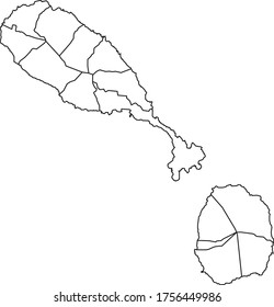 Mapa de ST Kitts Nevis en color blanco y borde negro sobre fondo blanco. Ilustración vectorial.