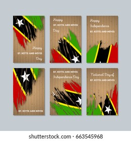 St. Kitts and Nevis Patriotic Cards for National Day. Expressive Brush Stroke in National Flag Colors on kraft paper background. St. Kitts and Nevis Patriotic Vector Greeting Card.