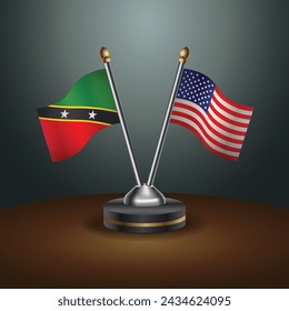 ST. Kitts Nevis and United States table flags with gradient backgrund. Vector Illustration