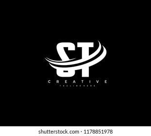 ST Letter Creative Modern Monogram Three White Swoosh Design Logo