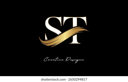 ST Letter Monogram Logo – Elegant Gold Brush Stroke Letter mark for Luxury Branding, Fashion, Boutique  Premium Identity Design
