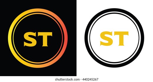 ST letters icon design template elements in abstract background logo, design identity in circle, alphabet letter