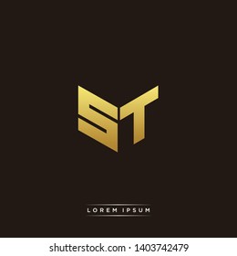 ST Logo Letter Initial Logo Designs Templete with Gold and Black Background