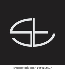 ST Logo letter oval monogram design template with black and white colors