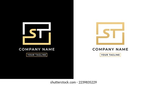 Letra del logotipo ST o el logotipo de la letra ST vector sobre fondo blanco y negro. Logo de la carta ST con el concepto go. Elegante logo de la letra ST de color dorado. Adecuado para logotipos de empresa con las iniciales S y W.