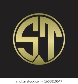 ST Logo monogram circle with piece ribbon style on gold colors