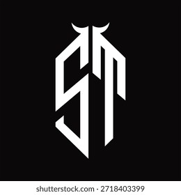 Monograma del logotipo de ST con la forma del cuerno aislada Plantilla de diseño blanco y negro sobre fondo negro