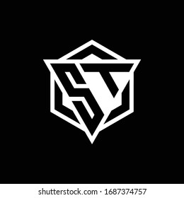 ST logo monogram with triangle and hexagon shape combination isolated on back and white colors