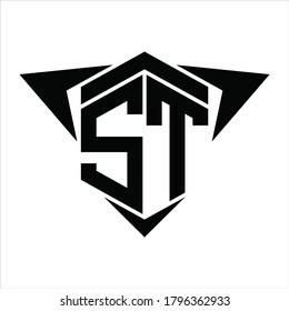 ST Logo monogram with wings arrow around design template on white background