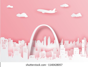 St. Louis Arch famous landmark of America ,paper cut style vector illustration.