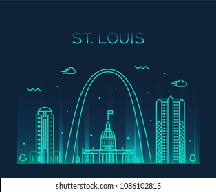 St. Louis city skyline, Missouri, USA. Trendy vector illustration, linear style