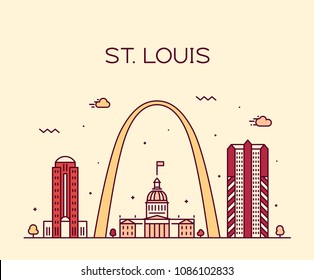 St. Louis city skyline, Missouri, USA. Trendy vector illustration, linear style