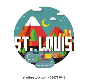 St. Louis city travel destination in USA. vector cartoon,