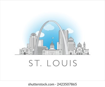 St. Louis cityscape line art style vector illustration