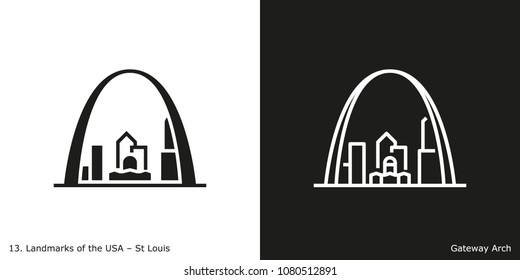 St Louis - Gateway Arch. Famous American landmark icon in line and glyph style.
