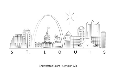 St. Louis, Missouri skyline minimal linear vector illustration and typography design 