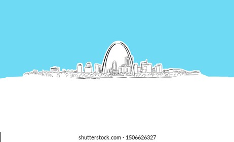 St Louis, Missouri Skyline Panorama Vector Sketch. Hand-drawn Illustration on blue background.