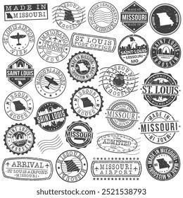 St Louis, Missouri Stamp. Vector Art Postal. Passport Travel Design. Travel and Business Set.	