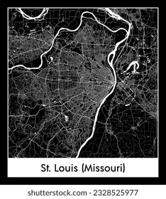 St. Louis Missouri United States North America City map black white vector illustration