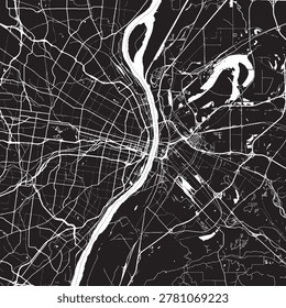St Louis Missouri Vector Map, Detailed City Street Map Black and White Minimalist Line Art