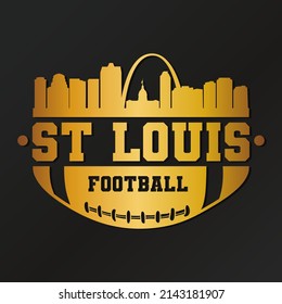 St. Louis, MO, USA American Football Gold Skyline City Silhouette Vector. Golden Design Style Icon Symbols. Sport America Ball.