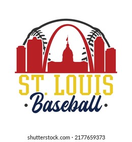 St. Louis, MO, USA Baseball Skyline City Silhouette Vector. Softball Design Style Icon Symbols. Sport America Ball.