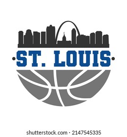 St. Louis, MO, USA Basketball Skyline City Silhouette Vector. Basket Design Style Icon Symbols. Sport America Ball.