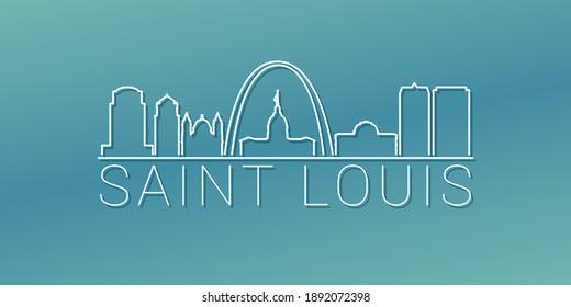 St. Louis, MO, USA Skyline Linear Design. Flat City Illustration Minimal Clip Art. Background Gradient Travel Vector Icon.