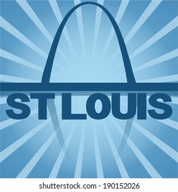 St Louis skyline reflected with blue sunburst vector illustration