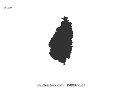St. Lucia black shadow map isolated on white background with St. Lucia icon flag on the left corner.