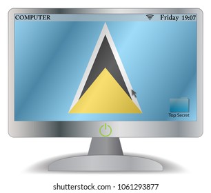 A St. Lucia computer screen with an on button isolated on a white background