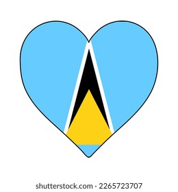 Bandera de forma de corazón de Santa Lucía. Amo Santa Lucía. Visita Santa Lucía. Caribe. América Latina. Diseño gráfico de ilustración vectorial.