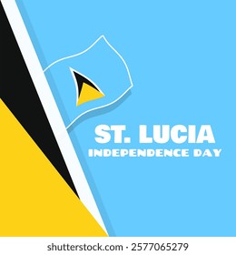 St. Lucia Independence Day to celebrate on February 22nd. St. Lucia Flag fluttering on Sky blue background. Happy Independence Day.