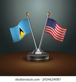 ST. Lucia and United States table flags with gradient backgrund. Vector Illustration