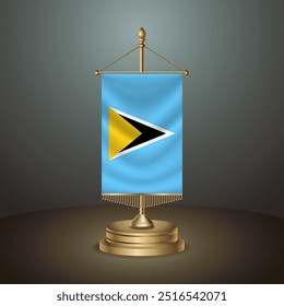 ST. Bandera de la tabla de la Vertical de Lucía con el poste de oro en el fondo oscuro del gradiente, Ilustración vectorial del Anuncio de la Plantilla