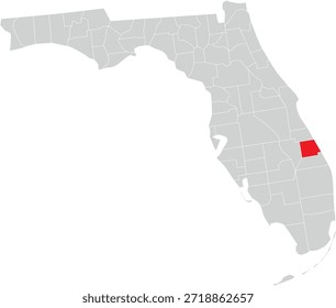 St Lucie County on Map of Florida State Editable Vector