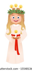 St Lucy's Day Concept. Saint Lucia in Costume Holding a Candle. 