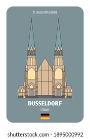 St. Maria Empfaengnis in Dusseldorf, Germany. Architectural symbols of European cities. Colorful vector 