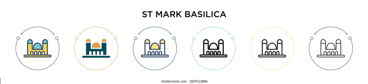 St mark basilica icon in filled, thin line, outline and stroke style. Vector illustration of two colored and black st mark basilica vector icons designs can be used for mobile, ui, web