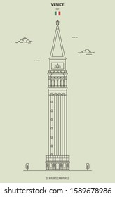 St Mark's Campanile in Venice, Italy. Landmark icon in linear style