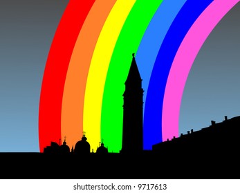 St Marks Square and Campanile Venice with rainbow