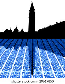 Plaza Venecia de San Marcos Italia con ilustración de texto perspectiva