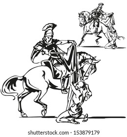 St Martin themes: Brush drawing-based vector illustrations showing St. Martin parting his cloak with a beggar