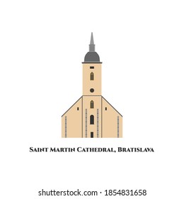 St. Martin's cathedral in Bratislava, Slovakia. It's a very pretty church with a gothic design building and one of the oldest in Bratislava. Flat cartoon style vector illustration