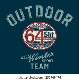 St. Moritz winter ski team, Vintage artwork for sportswear grunge effect in separate layer 