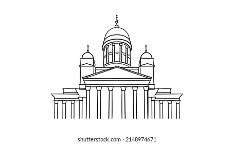 St. Nicholas Cathedral in Helsinki Finland line art monument landmark vector illustration