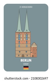 St. Nicholas Church in Berlin, Germany. Architectural symbols of European cities. Colorful vector 